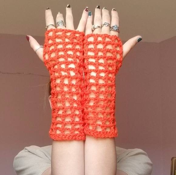 Neon Orange Fingerless Gloves - Picture 3 of 4